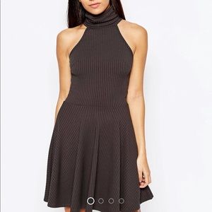 High neck rib skater dress